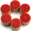 DECORA 6 Pieces Floral Pattern Round Wooden Rubber Stamp for Scrapbooking