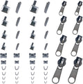 Platinum 48-Piece Metal Zipper Repair Accessories Set - DIY Sewing Kit with Zipper Head Slider, Retainer Box, Insert Pin, Top & Bottom Stoppers for 3# 5# 8# 10# Zippers
