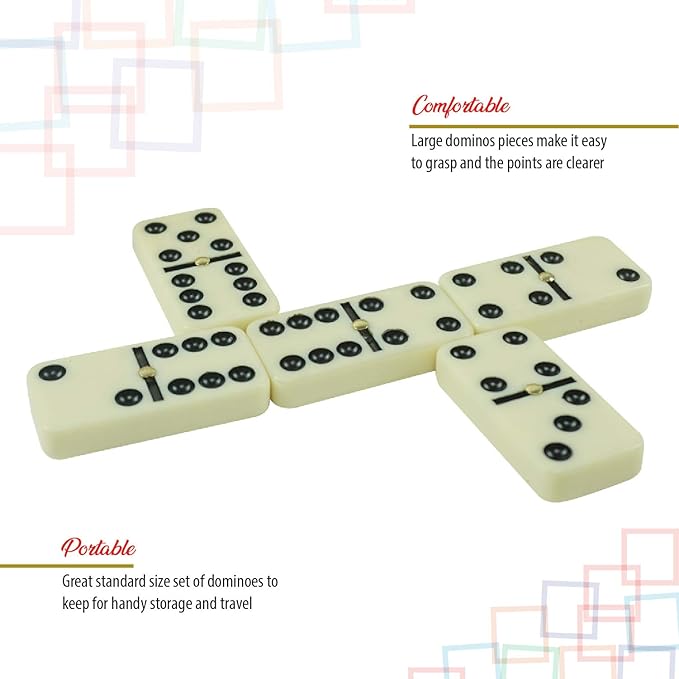 ERLLE - Jumbo Dominoes Set, Extra-Large Double Six Domino Set for Kids & Adults, Premium Giant Dominoes for Outdoor & Indoor Games, Classic Mexican Train, Chicken Foot, and Family Game Night Fun