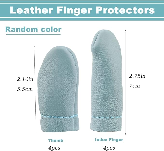 Mayboos 4 Pairs Leather Finger Protector Needle Felting Knitting Finger Thimble Guards Tools for Hand Craft Sewing Needlework Handmaking(Random Color)