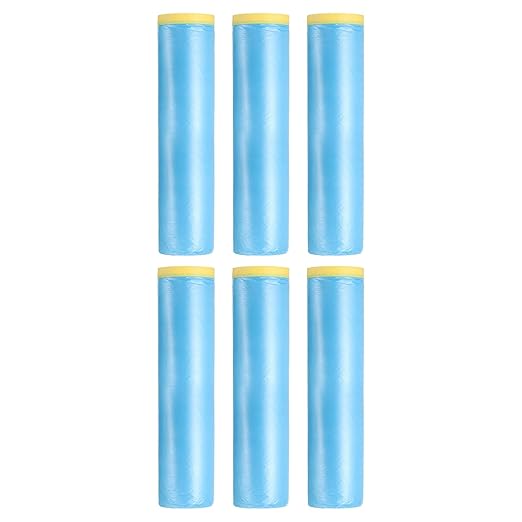 uxcell Pre-Taped Masking Film, 7.9ft x 82ft Plastic Paint Drop Cloth with Medium-Tack Painters Tape for Painting Spraying Protection Blue Film 6Pcs