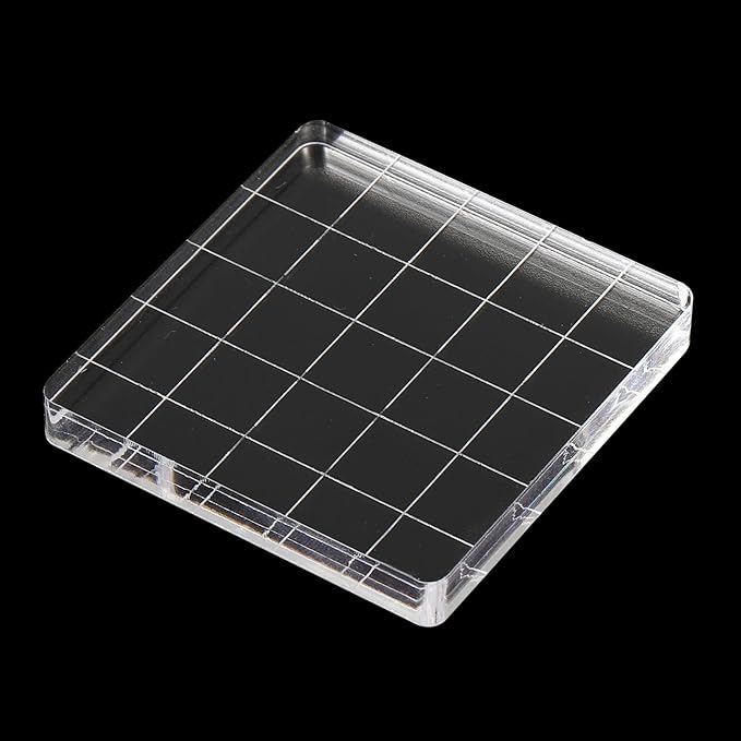 PATIKIL 2" x 2" Acrylic Stamp Block, 2 Pack Clear Stamping Block with Grid Lines Decorative Mounting Blocks Square for Scrapbooking DIY Crafts Card Making