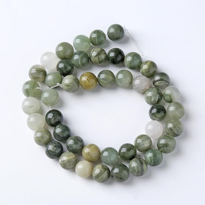 45pcs 8mm Natural Green Hair Quartz Stone Beads for Jewelry Making DIY Bracelet Necklace Accessories 15" Energy Healing Power Round Stone Beads(8mm, Green Hair Quartz)