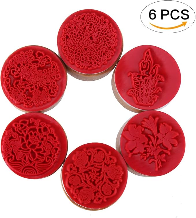 CCINEE 6pcs Round Rubber Stamps Floral Pattern Wooden Stamps for Christmas Scrapbooking Cards and Crafts Making