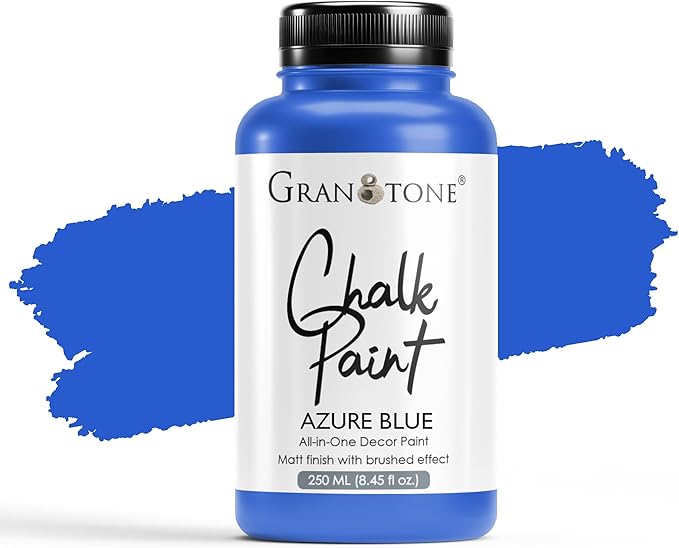 GRANOTONE Chalk Paint for Furniture, Matt-Finish Water-Based Acrylic Paint for Wood, Walls, Metal, Glass, Paper, Fabric Canvas, Maximum Coverage Chalk Paint for Kids & Adults, 250 Ml (AZURE BLUE)