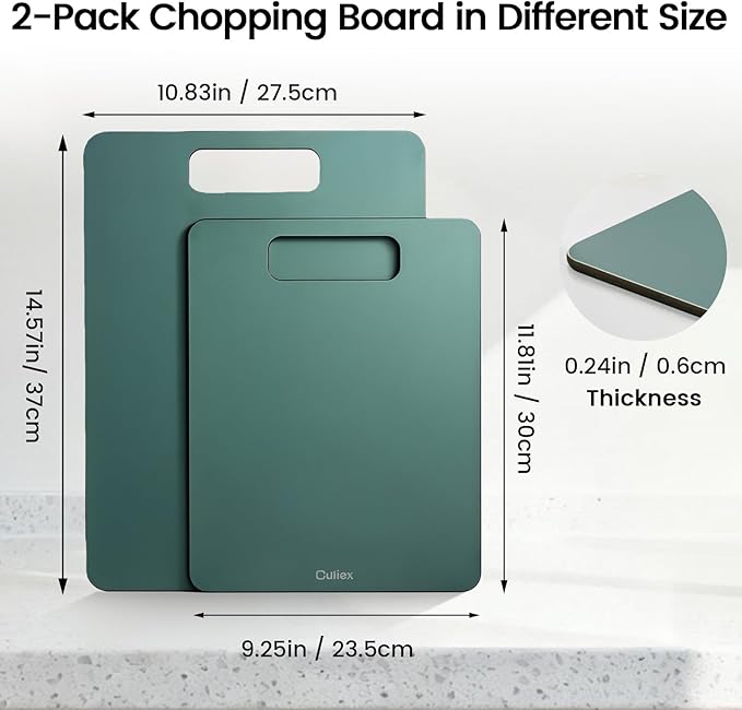 Cutting Boards for Kitchen [Set of 2], Wood Fiber Composite Cutting Board, Dishwasher Safe, Non Slip Non Toxic Chopping Board for Meat Vegetables Fruit Cheese - Green