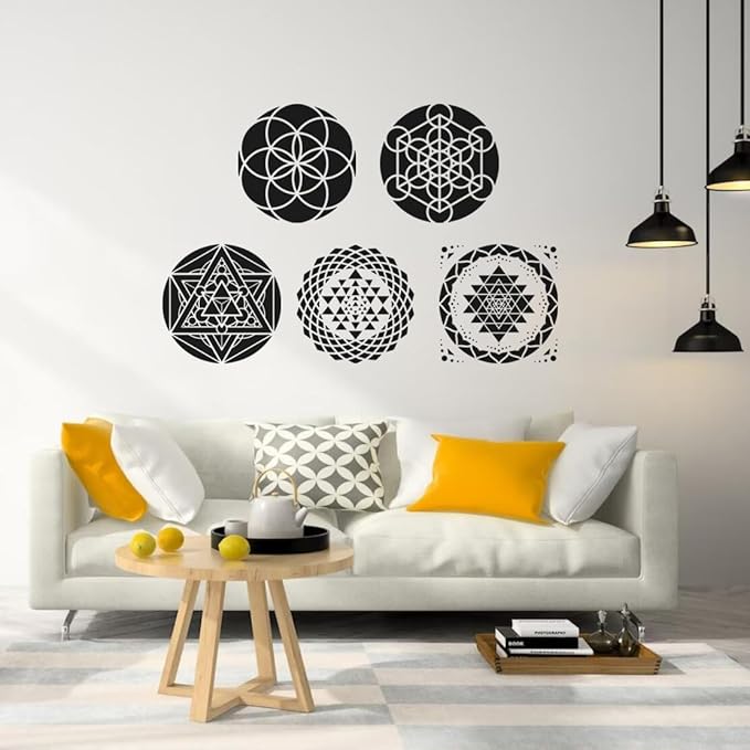 Sacred Geometry Stencil 8inch Reusable Stencils for Crafts Metatron's Cube/The Flower of Life Drawing Templates for Wall Canvas Paper Art Crafts