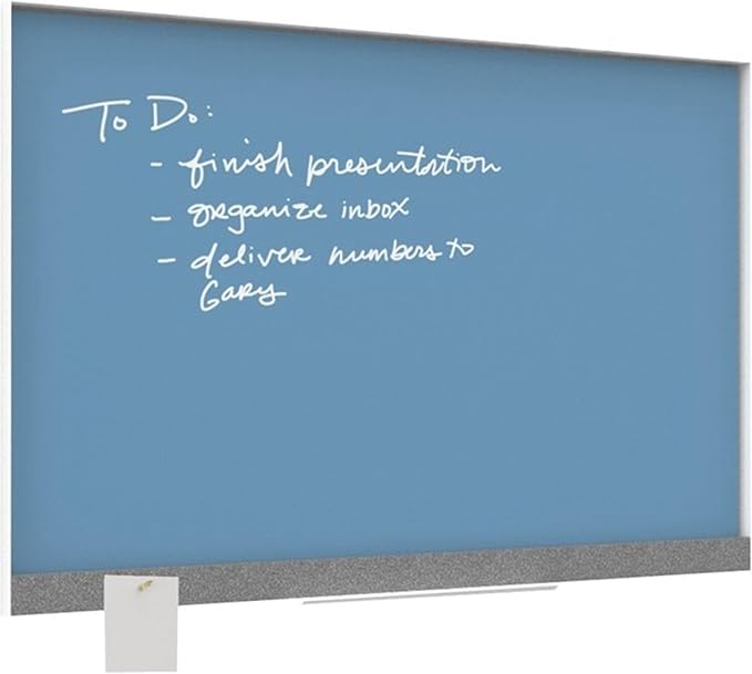 U Brands Magnetic Glass Dry-Erase Board, 36" x 48" Inches, Blue Surface, White Aluminum Frame