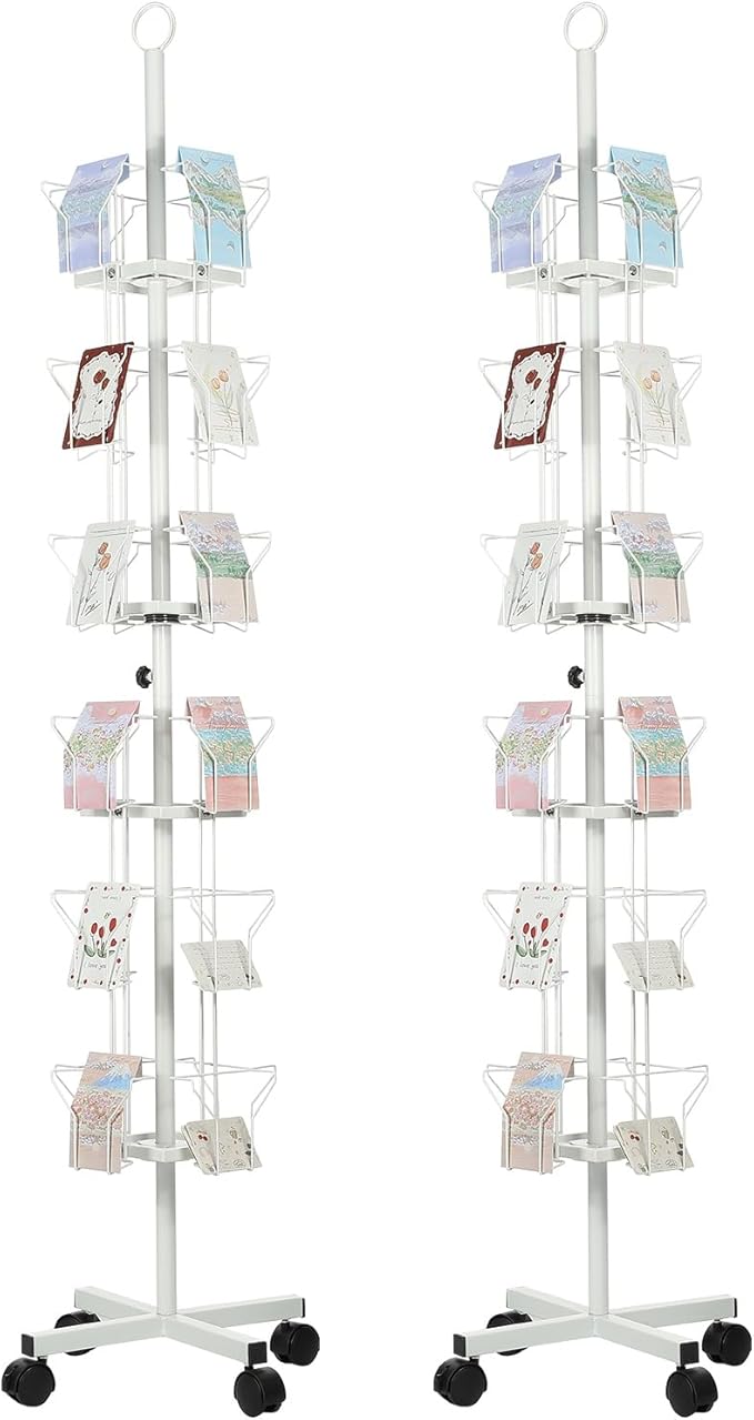 PATIKIL 2Pack 6 Tier Rotating Greeting Card Rack, Metal Spinning Greeting Card Display Stand Portable Postcard Rack Holder Organizer for Postcard Sticker Photo Desk Book Stamp, White