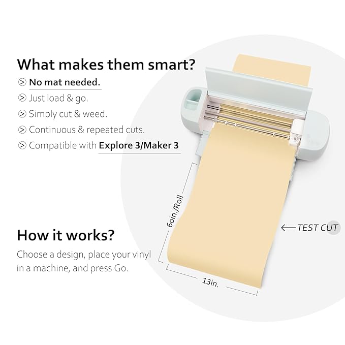 TECKWRAP Matte Vinyl Smart Adhesive Vinyl Permanent,13in x 5ft, Vinyl for DIY Craft Decal Projects, Compatible with Explore3/Maker3, Beige