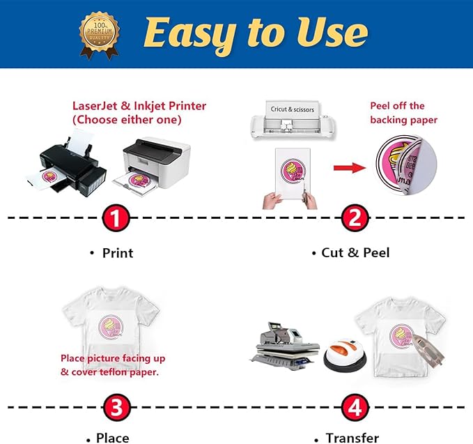 TransOurDream Tru-Heat Transfer Paper for Light T Shirts (200 Sheets 8.5x11, 3.0) Printable HTV Heat Transfer Vinyl for Inkjet & Laserjet Printer Iron on Transfers for Light Fabrics
