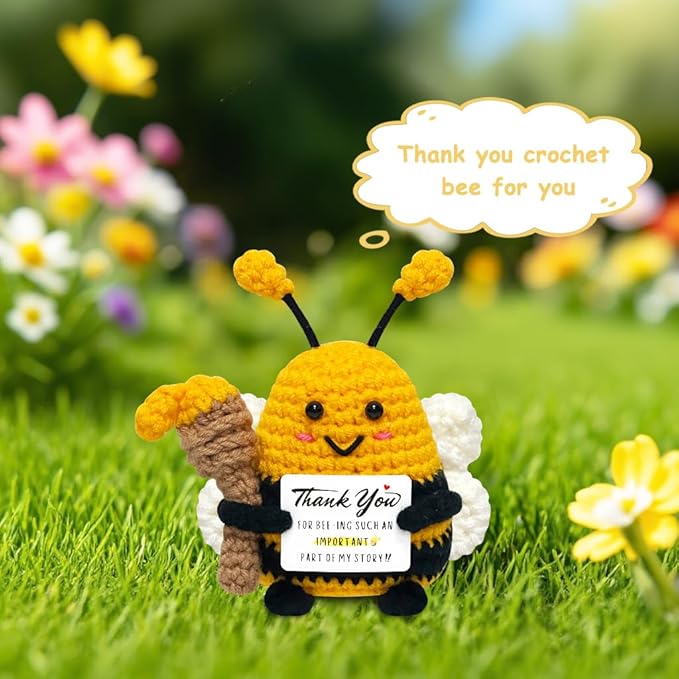 Thank You Gifts for Women Men - Appreciation Gifts for Coworker, Boss, Mom, Friends, Wife, Positive Bee Crochet Animals, Teacher Appreciation Gift, Thank You Cheer Up Gift, Handmade Crochet Bee Decor