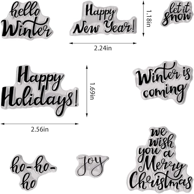 ABTOLS Merry Christmas Clear Stamps for Card Making and Photo Album Decorations, Happy New Year Words Winter Greeting Clear Rubber Stamps for Card Making Decoration and DIY Scrapbooking