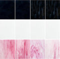 ILLUCKAI 12 Sheets Black + White +Pink Stained Glass Sheets, 4 x 6 inch Stained Glass Supplies Mosaic Glass Pieces Tiles for Mosaic Art Crafts