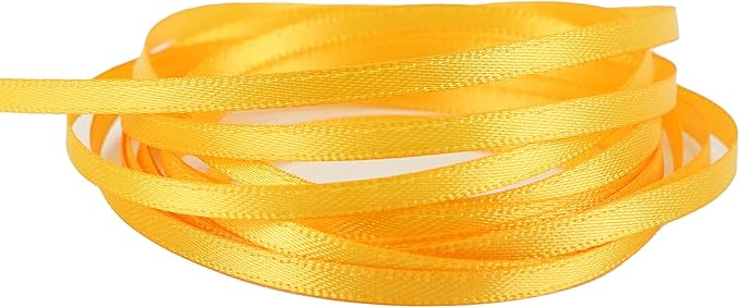 HUIHUANG Yellow Satin Ribbon 1/8 inch x Continuous 100 Yards Double Faced Thin Satin Ribbon for Crafts, Gift Wrapping, Wedding Invitation Card, Tag Decoration