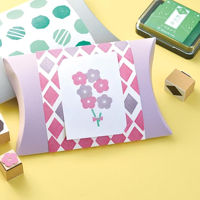 IROMOYO KOSAI Stamp PAD, Traditional, Shimmering Japanese Ink Colour, Oil-Based Ink pad - Pink