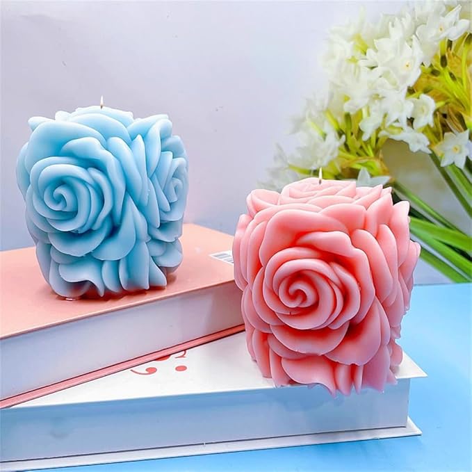 Rose Pillar Candle Silicone Mold Handmade Valentine's Day Mother's Day Flower Bouquet Soap Gypsum Resin Molds Wedding Decor Crafts Gifts (1)