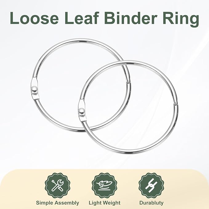PATIKIL 2" x 2.2" Loose Leaf Binder Rings, 30 Pcs Metal Book Rings Nickel Keychain Ring for Paper Index Cards Flash Card Notebook Rings Office Home Book Binder, Silver Tone