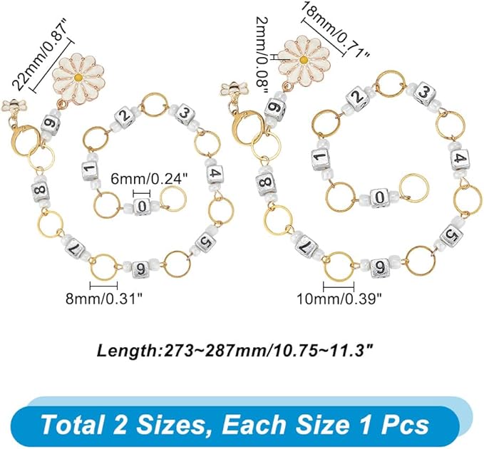NBEADS 2 Pcs Flower and Bee Knitting Row Counter Chains, Number Beads Acrylic Stitch Markers Row Counting Accessories for Knitting Crochet Tracking Project Progress