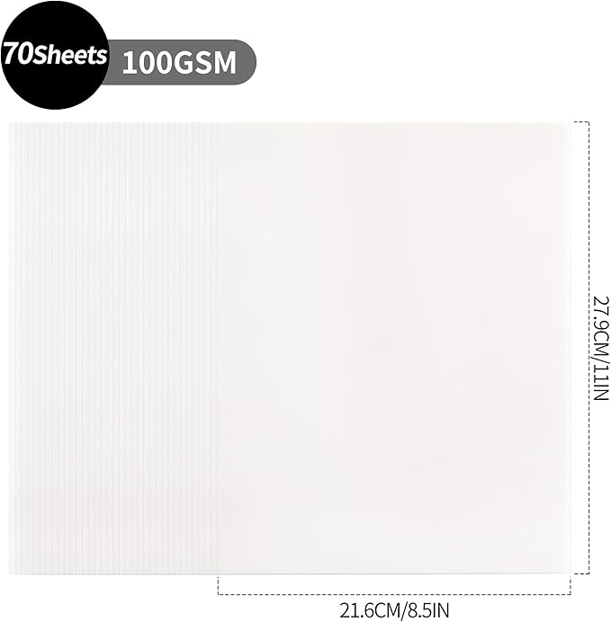 70 Sheets Transparent Vellum Paper - 8.5 x 11in 100GSM Translucent Matte Art Paper for DIY Printing Drawing Invitations Greeting Cards Decor Gift Wrapping PAP02TP