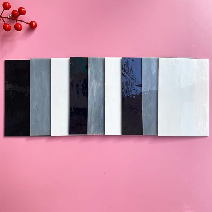 24 Sheets Stained Glass Sheet Black White Gray Collection, 4 X 6 inch Art Glass Mosaic Tiles for Crafts, Stained Glass Supplies for Stained Glass and Mosaic Projects