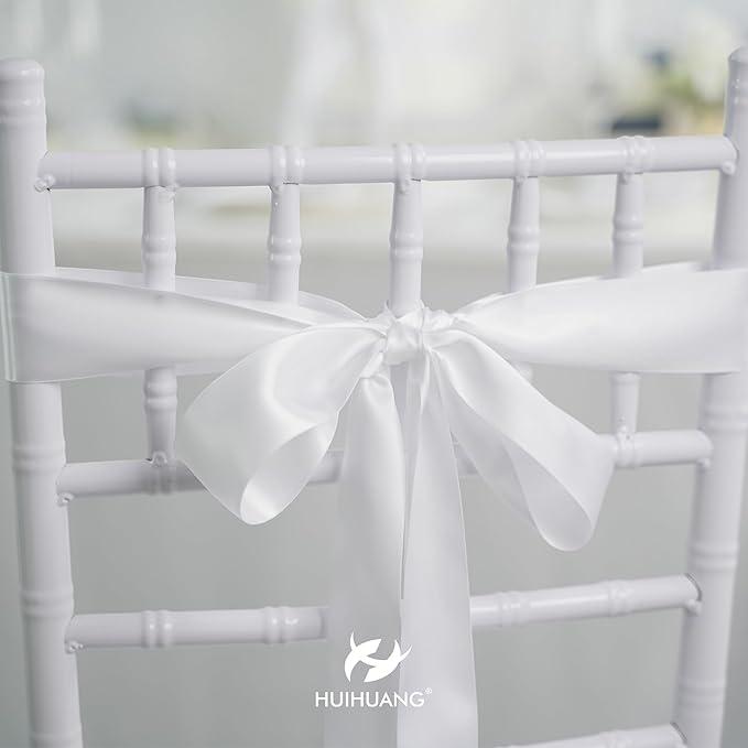 HUIHUANG White Satin Ribbon 2 inch Wide Double Side White Silk Fabric Ribbon for Crafts, Bows Making, Flower Bouquet Wrap, Gift Wrapping, Wedding Bridal Shower Decor, Home Decor -25 Yards/Roll