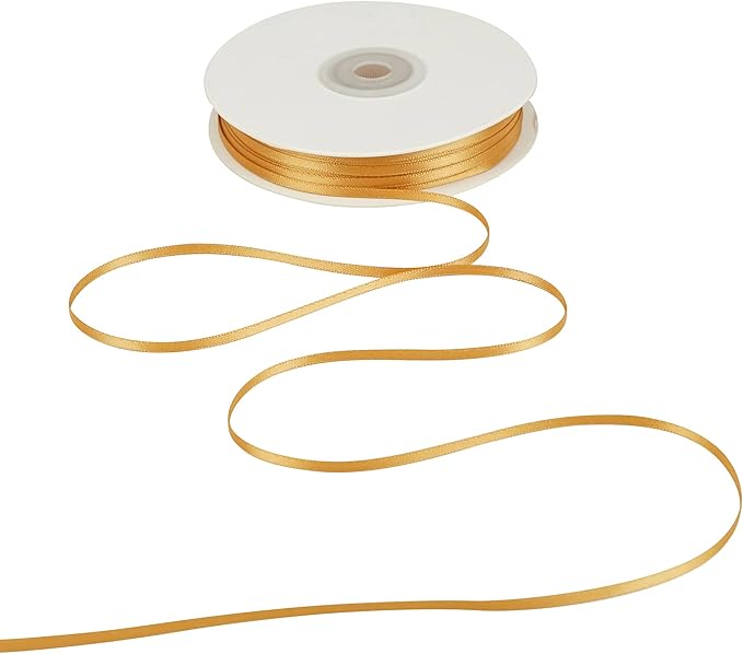 HUIHUANG 1/8 inch Satin Gold Ribbon - 100 Yards Roll, Double Face, Craft, Gift Wrapping, DIY Bows, Decoration, Sewing, Invitation Cards