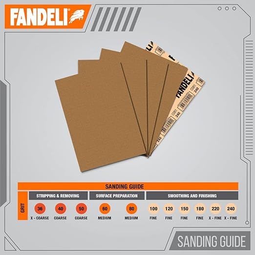 Fandeli | Multi-Purpose Sandpaper | 220 Grit | 50 Sheets of 9'' x 11'' | Ideal for Metal and Wood Sandpaper | Wall Sandpaper | Hand Sanding | Orbital Sanders.