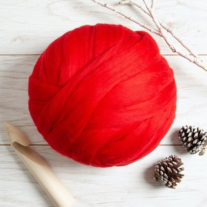 Colored Natural Wool roving, 8 OZ. Best Wool for Needle Felting, Wet Felting, handcrafts and Spinning. (Red)