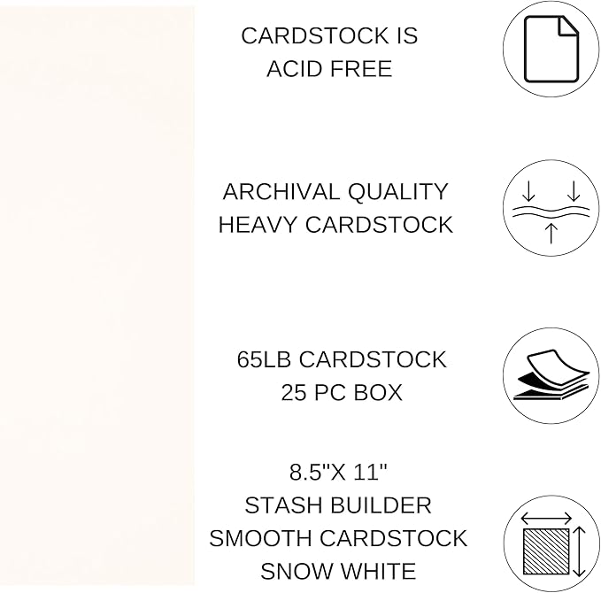 PA Paper Accents Stash Builder Textured Cardstock 8.5" x 11" Snow White, 65lb Colored cardstock Paper for Card Making, Scrapbooking, Printing, Quilling and Crafts, 25 Piece Pack