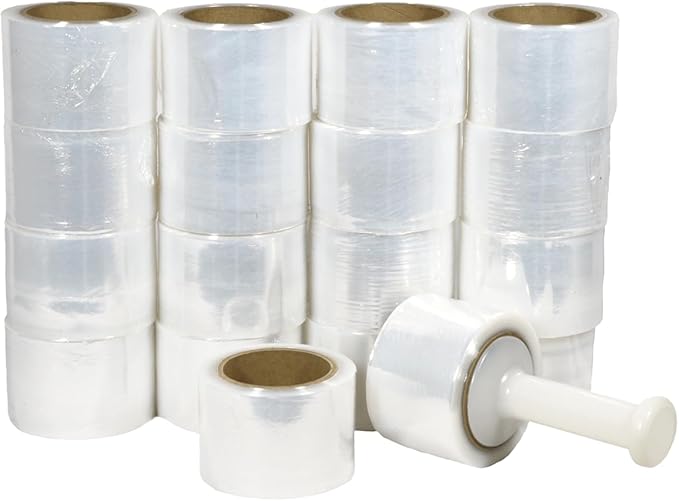 Mini Stretch Wrap for Packing with Handles, 18 Pack, 3 Inch x 1000 Feet, 50 Gauge, Durable Clear Plastic wrap for Moving, Packing wrap Plastic roll Also a Furniture Wrap