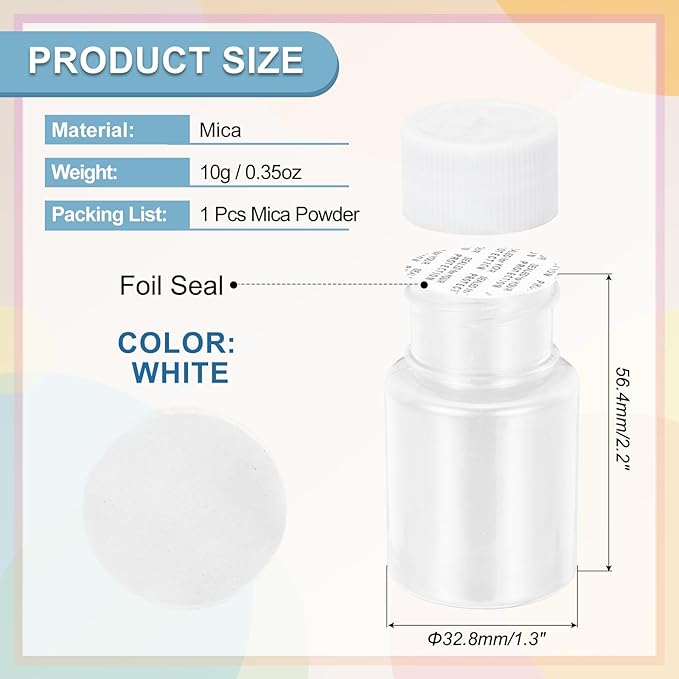 uxcell 10g/0.35oz Cosmetic Grade Mica Powder, 600 Mesh Mica Powder Natural Resin Epoxy Pigment Powders for Casting Resin, Candle Dye, DIY Nail Polish and Lip Gloss, White