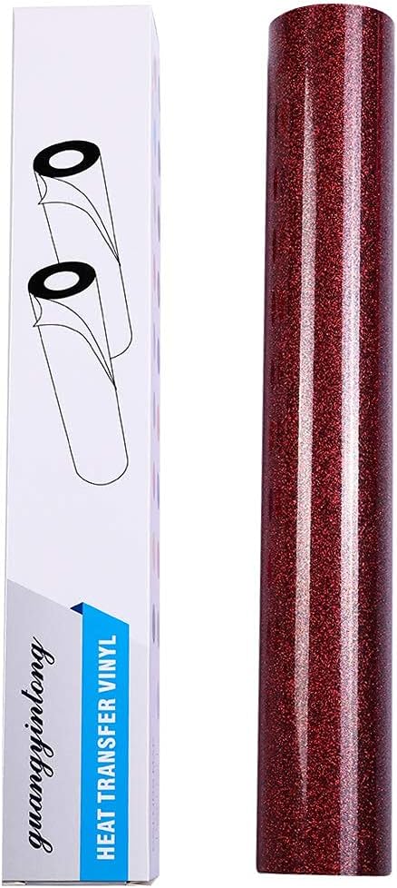 guangyintong Glitter Red Heat Transfer Vinyl HTV Rolls, 12" x 8ft Iron on Vinyl for T-Shirts Glitter Red HTV Vinyl for All Cutter Machines Easy to Cut & Weed for Heat Vinyl Design