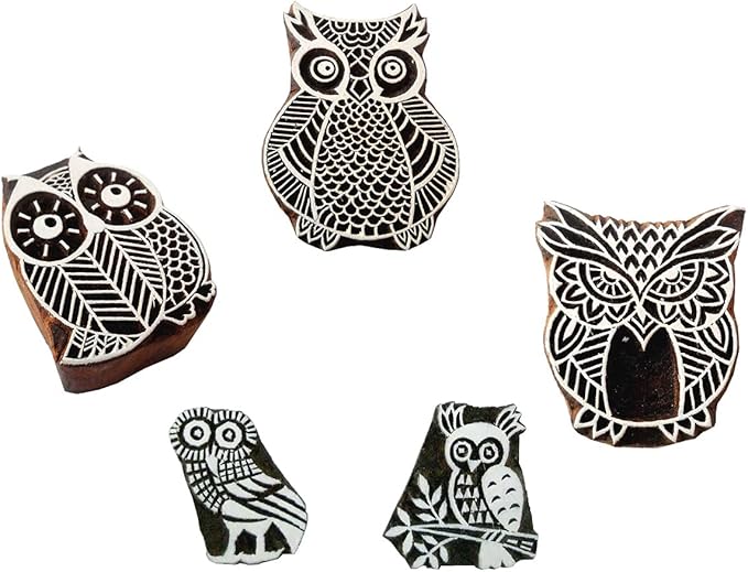 Owl Family Wooden Block Stamps/Tattoo/ Handcarved Indian Textile Printing Blocks