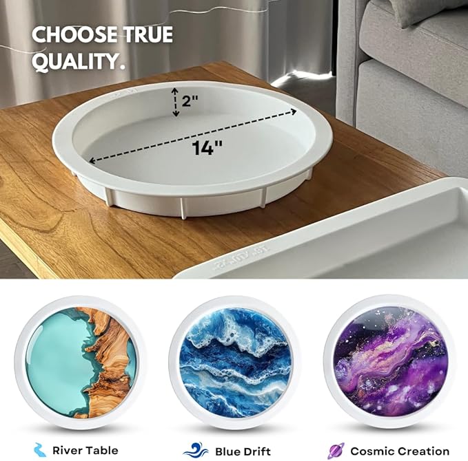 Alaskey® Premium Round Resin Table Silicone Mold 14"x2" and 10"x2" | Durable, Reusable, No Seal Required | Large Epoxy Resin Mold for DIY River Table, Coasters, Cutting Boards, Charcuterie, and Crafts