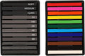 Chalk Pastels, Vine Charcoal and Graphite Sticks for Artists Drawing, Set of 24 Pcs