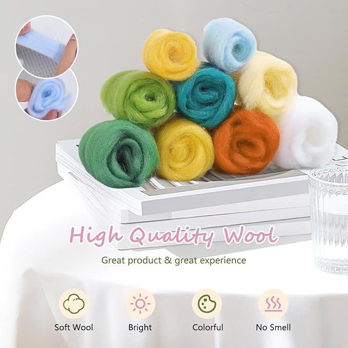 yesJRL Needle Felting Kits Beginners, Natural Landscape DIY Wool Needle Felting Starter Kit, Floral Needle Felt Set with Foam Pad, Felt Cloth and Instructions, Used for Home Decoration (Pink)