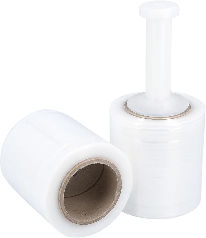 PSBM Mini Stretch Wrap with Handle, 12 Pack, 4 Inch x 1000 Feet, 80 Gauge, Clear, Small Plastic Cling Film for Pallets Moving Storing