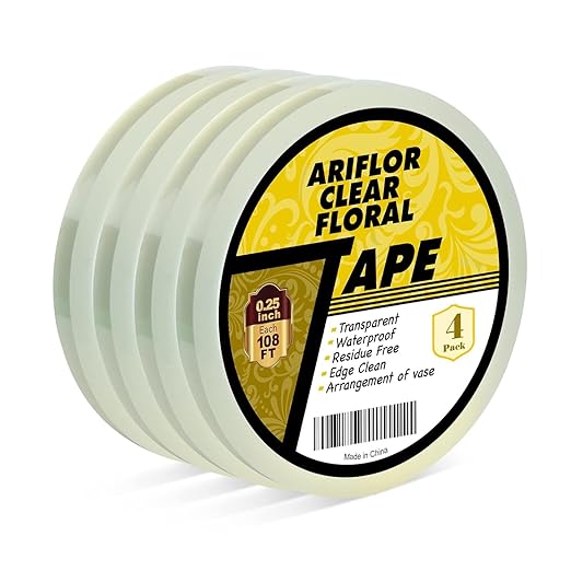4Packs Clear Floral Tape - 1/4 inches Wide Floral Vase Tape, Clear Waterproof Floral Tape for Fresh Flower Bouquets and Flower Arrangements Crafts (0.25inch*4Packs), 0.25inch*4Pack