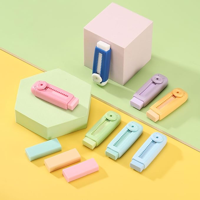 PATIKIL 4 Pack Erasers, Sliding Retractable Eraser Push Pull Cute Pencil Erasers Soft Large Easy to Clean with Plastic Sleeve for Sketching Drawing Artists Teacher Pencils, Green