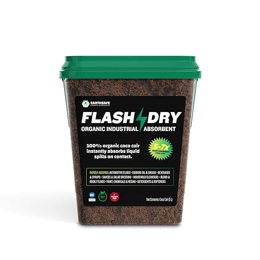 FlashDry All Purpose Organic Industrial Absorbent - 5 Liter Bucket, Case of 6- Instantly Absorbs Liquid Spills - Safer and 5-7x More Absorbent Than Clay - Lightweight & Refillable - OSHA Compliant