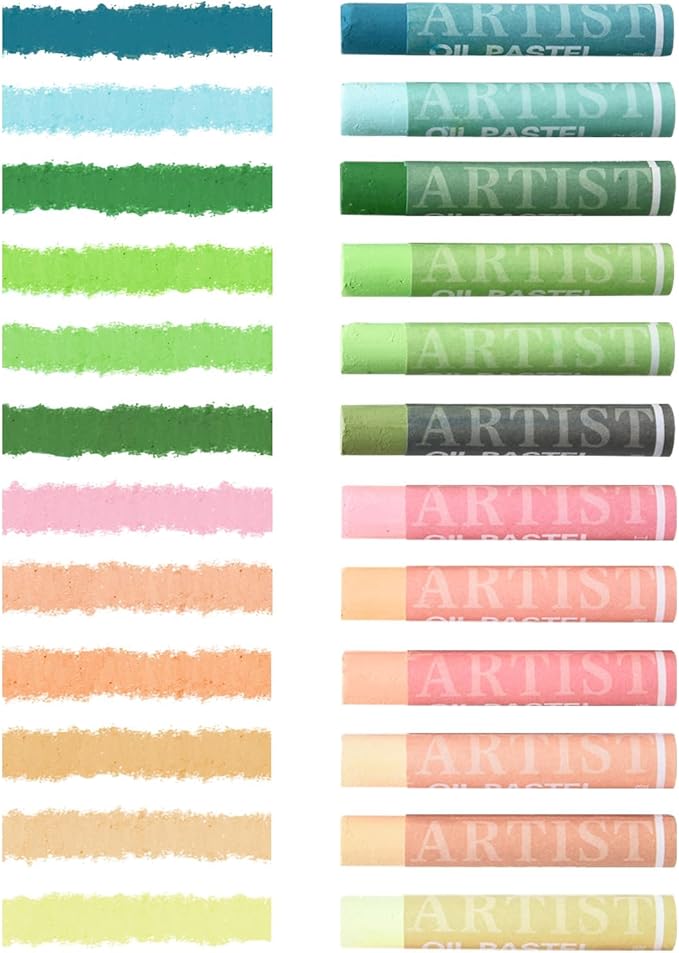 qianshan Soft Oil Pastels Set of 12 Colors,Non Toxic,Soft Texture Vibrant and Creamy Oil Crayons Pastels Art Supplies For Professional Artists Beginners Drawing.Skin&Green