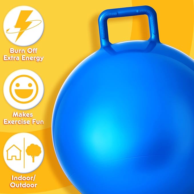 Lewtemi 3 Pcs 22 Inch Bouncing Ball with Handle, Outdoors Hopper Jumping Hopping Ball and Air Pump for Sports Exercise (Red, Blue, Yellow)