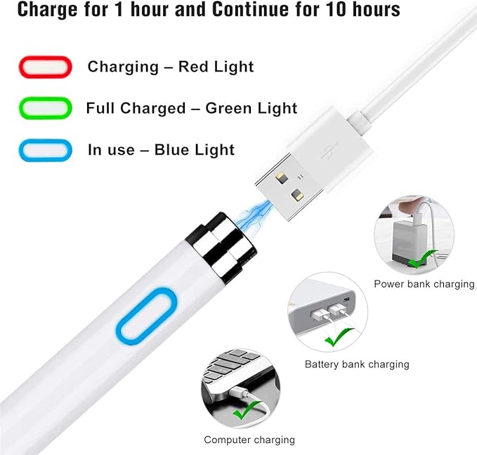 Stylus Pen for iOS Android Touch Screens Pencil Compatible with iPad/iPad Pro/Air/Mini/iPhone/Cellphone/Kindle/Apple Tablet Drawing Pencil (White)