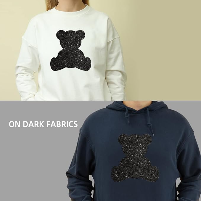 Black Glitter HTV Heat Transfer Vinyl Bundle 8 sheets-12 x12 Iron on Vinyl for T Shirts Hats Clothing Compatible with Cricut Cameo Heat Press Machine