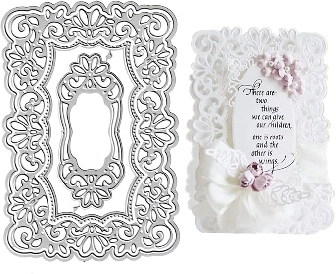 Lace Flowers Background Frame Cutting Dies, Lace Frame Die Cuts Metal Embossing Stencils Template Mould for Card Scrapbooking and DIY Craft Album Paper Card Decor