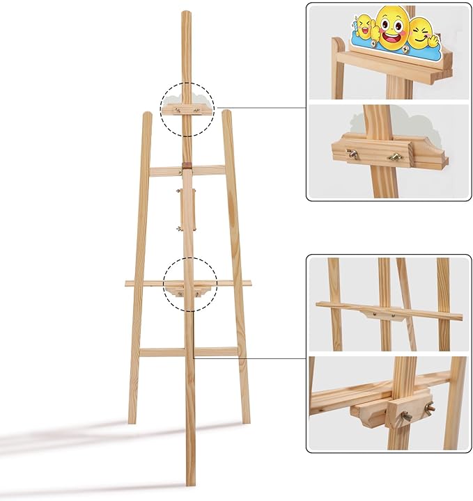 Wooden Easel Stand for Sign and Painting - Adjustable Artist Easel for Adults - Home & Wedding Display, Art Easel with Canvas Holder for Studio, Classroom
