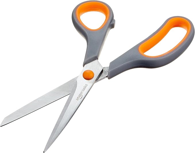 Amazon Basics Stainless Steel Scissors for Office, Crafts, Multipurpose, Sharp, Comfort Grip, PVD Coated, 3 Pack, Multicolor