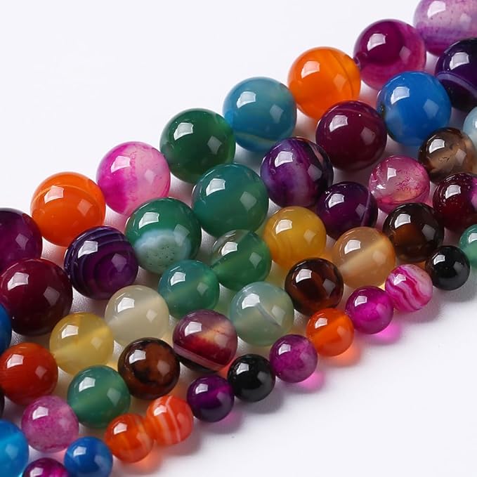 60pcs 6mm Natural Multicolor Stripe Agate Beads for Jewelry Making Natural Stone Energy Healing Beads DIY Bracelet Necklace 15" (6mm, Multicolor Stripe Agate)