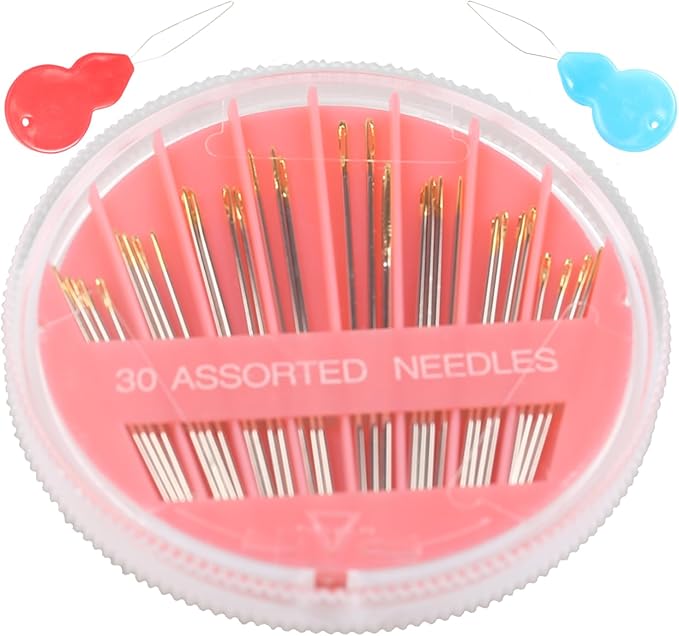 Eketirry Premium Hand Sewing Needles，1 Pack 30-Count Assorted Needles for Sewing Repair, 6 Different Sizes Sewing Needles with 2 Threaders (Pink, 1)